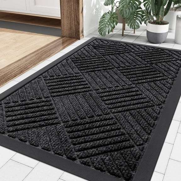 Smiry Front Door Mats For Inside, Low Profile Heavy Duty Outdoor Doormats, Non Slip Dirt Trapper Entryway Mat, 29.5x17, Black