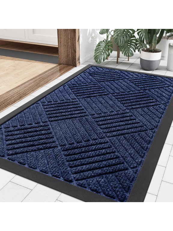 Front Door Mats For Inside, Low Profile Heavy Duty Outdoor Doormats, Non Slip Dirt Trapper Entryway Mat, 29.5x17, Navy Blue