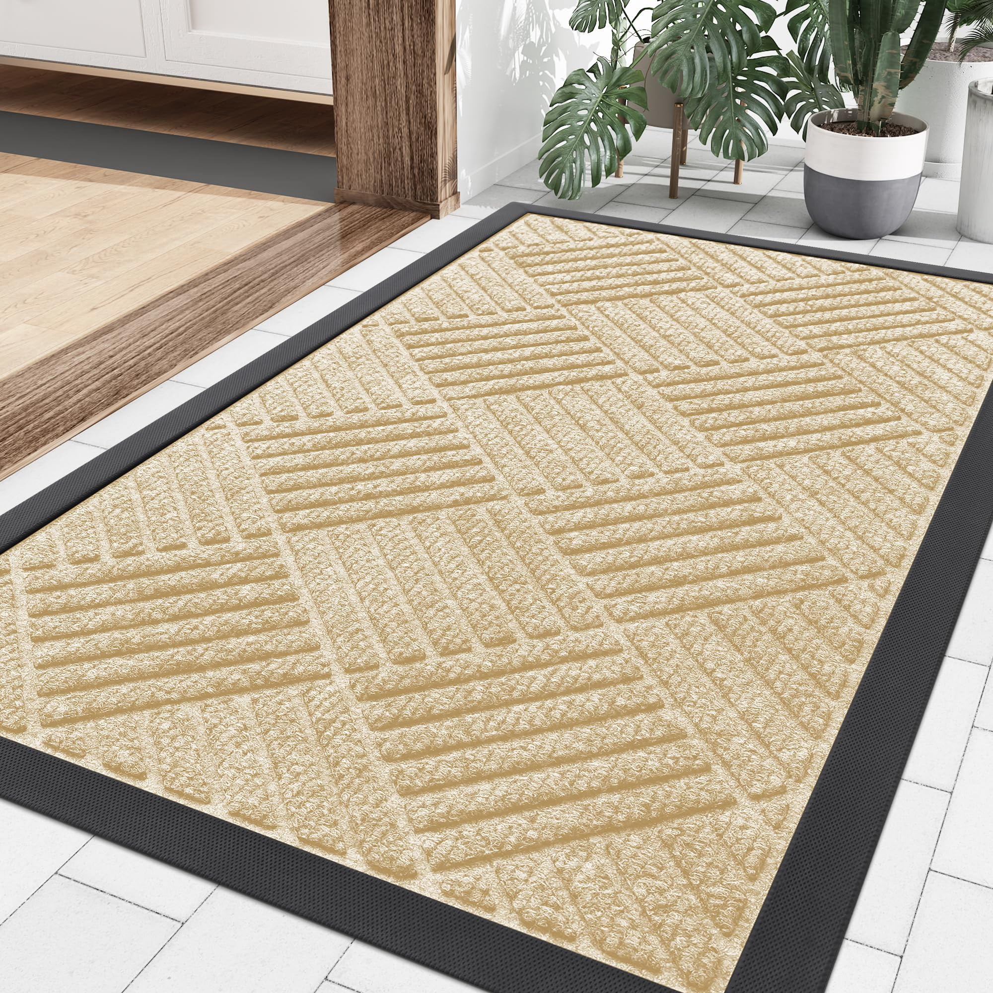 Smiry Front Door Mats For Inside, Low Profile Heavy Duty Outdoor Doormats, Non Slip Dirt Trapper Entryway Mat, 35x23, Beige