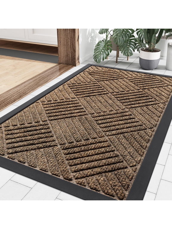 Front Door Mats For Inside, Low Profile Heavy Duty Outdoor Doormats, Non Slip Dirt Trapper Entryway Mat, 35x23, Brown