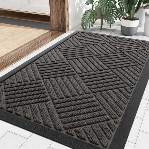 Smiry Front Door Mats For Inside, Low Profile Heavy Duty Outdoor Doormats, Non Slip Dirt Trapper Entryway Mat, 35x23, Grey