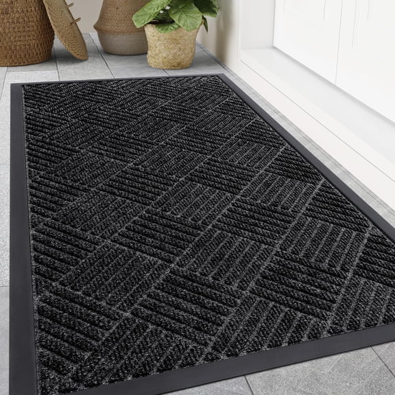 Smiry Front Door Mats For Inside, Low Profile Heavy Duty Outdoor Doormats, Non Slip Dirt Trapper Entryway Mat, 47x32, Black