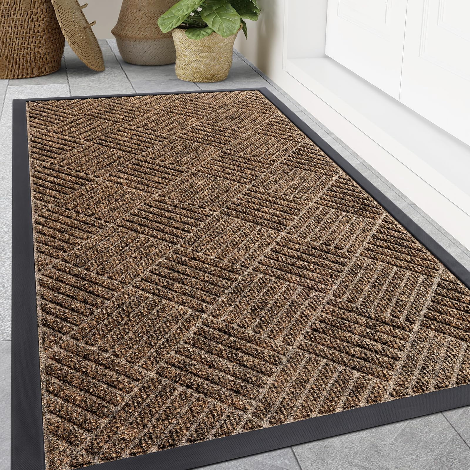 Smiry Front Door Mats For Inside, Low Profile Heavy Duty Outdoor Doormats, Non Slip Dirt Trapper Entryway Mat, 47x32, Brown