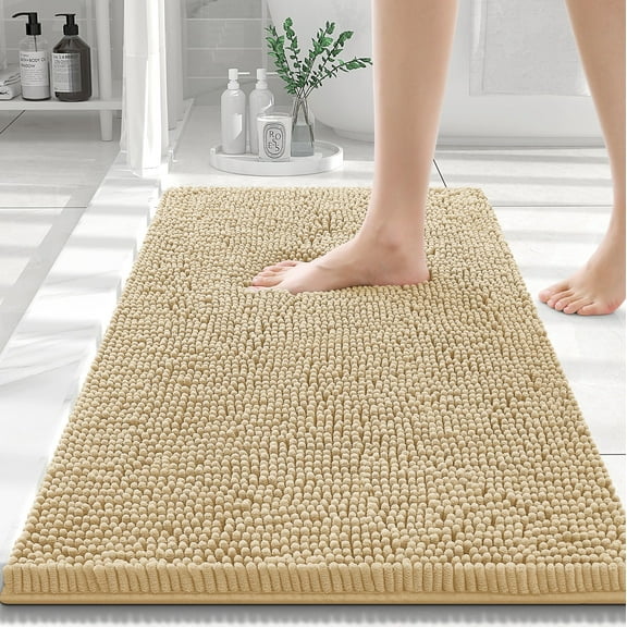 Smiry Luxury Chenille Bathroom Rugs, Extra Soft and Absorbent Bath Mat, Beige, 16"x24"