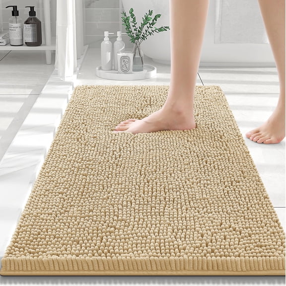 Smiry Luxury Chenille Bathroom Rugs, Extra Soft and Absorbent Bath Mat, Beige, 20"x30"