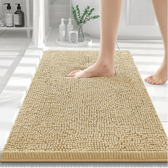 Smiry Luxury Chenille Bathroom Rugs, Extra Soft and Absorbent Bath Mat, Beige, 20"x30"