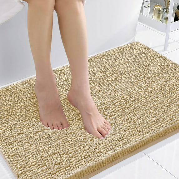 Smiry Luxury Chenille Bathroom Rugs, Extra Soft and Absorbent Bath Mat, Beige, 24"x35"
