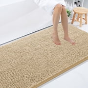 Smiry Luxury Chenille Bathroom Rugs, Extra Soft and Absorbent Bath Mat, Beige, 35"x59"