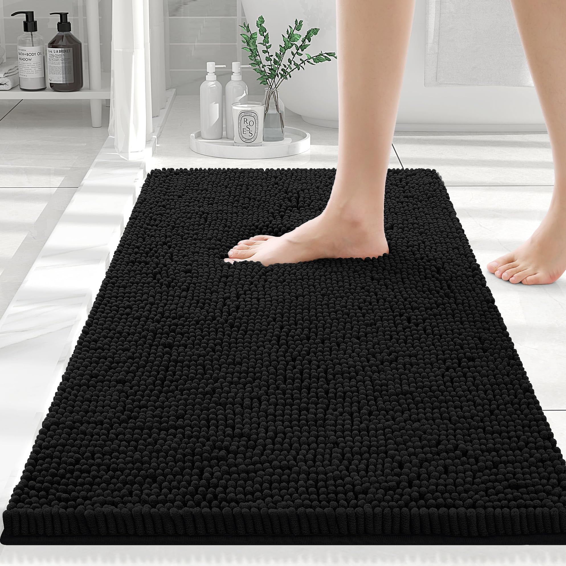 Walmart Black Friday Deals 2025 "Smiry Thick Plush Chenille Bathroom Rugs, Washable, Extra Soft and Absorbent Bath Mat, Black, 20""x30"