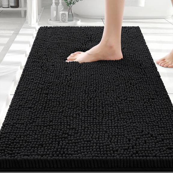 Smiry Luxury Chenille Bathroom Rugs, Extra Soft and Absorbent Bath Mat, Black, 20"x30"
