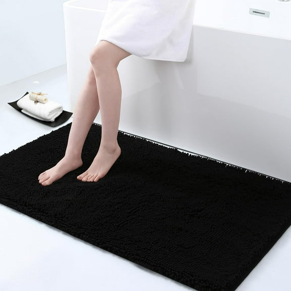 Smiry Luxury Chenille Bathroom Rugs, Extra Soft and Absorbent Bath Mat, Black, 24"x47"