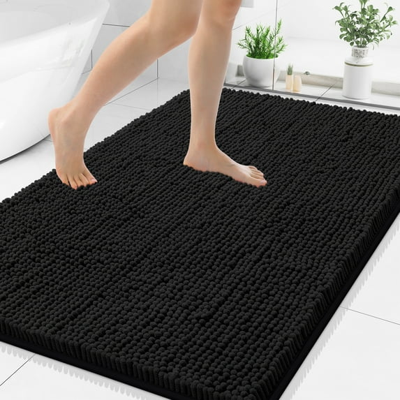 Smiry Luxury Chenille Bathroom Rugs, Extra Soft and Absorbent Bath Mat, Black, 31"x47"