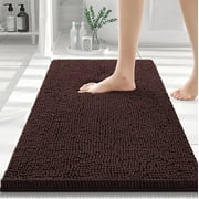 Smiry Luxury Chenille Bathroom Rugs, Extra Soft and Absorbent Bath Mat, Brown, 16"x24"