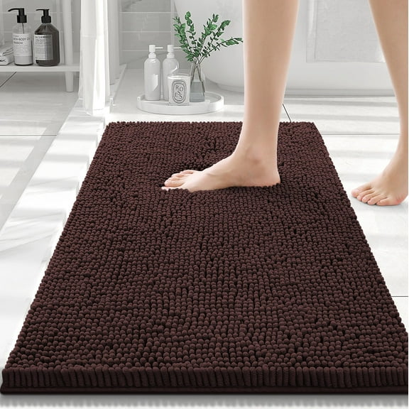 Smiry Luxury Chenille Bathroom Rugs, Extra Soft and Absorbent Bath Mat, Brown, 16"x24"