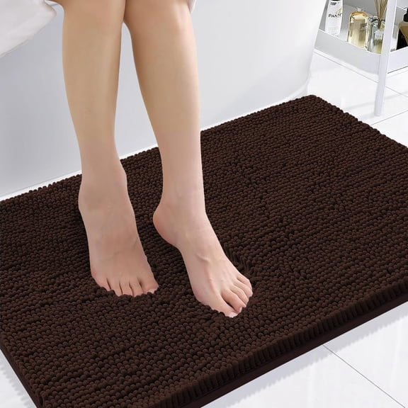 Smiry Luxury Chenille Bathroom Rugs, Extra Soft and Absorbent Bath Mat, Brown, 24"x35"
