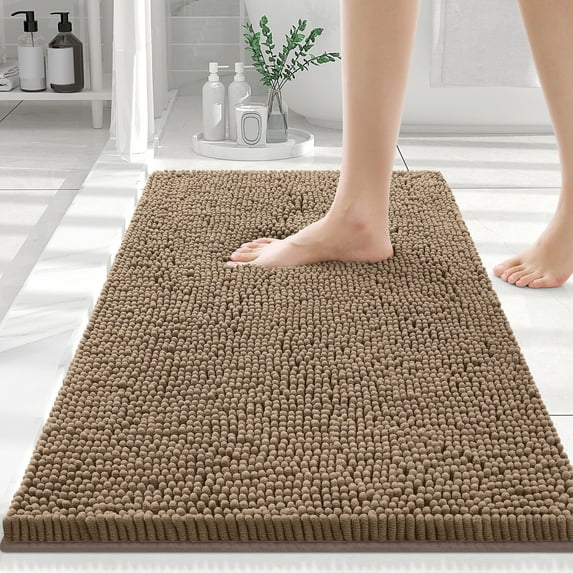 Smiry Luxury Chenille Bathroom Rugs, Extra Soft and Absorbent Bath Mat, Camel, 20"x30"