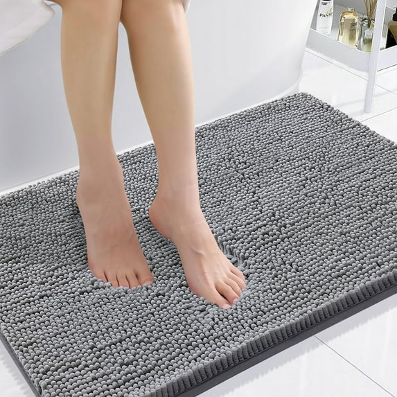 Smiry Luxury Chenille Bathroom Rugs, Extra Soft and Absorbent Bath Mat, Dark Grey, 24"x35"
