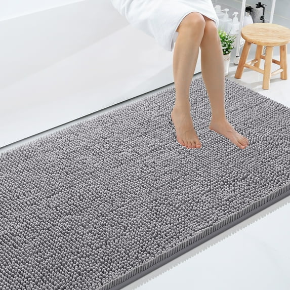 Smiry Luxury Chenille Bathroom Rugs, Extra Soft and Absorbent Bath Mat, Dark Grey, 35"x59"