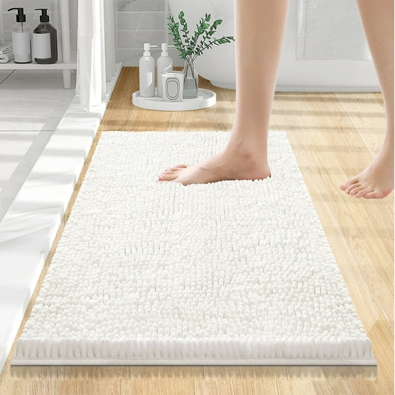 Smiry Luxury Chenille Bathroom Rugs, Extra Soft and Absorbent Bath Mat, Ivory, 16"x24"