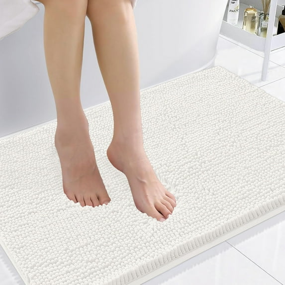 Smiry Luxury Chenille Bathroom Rugs, Extra Soft and Absorbent Bath Mat, Ivory, 24"x35"