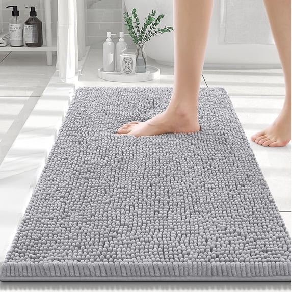 Smiry Luxury Chenille Bathroom Rugs, Extra Soft and Absorbent Bath Mat, Light Grey, 16"x24"