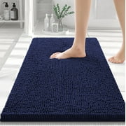 Smiry Luxury Chenille Bathroom Rugs, Extra Soft and Absorbent Bath Mat, Navy Blue, 16"x24"