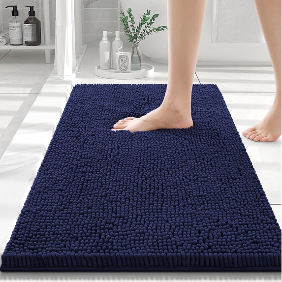 Smiry Luxury Chenille Bathroom Rugs, Extra Soft and Absorbent Bath Mat, Navy Blue, 16"x24"