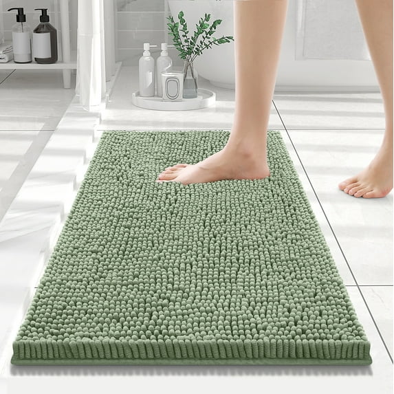 Smiry Luxury Chenille Bathroom Rugs, Extra Soft and Absorbent Bath Mat, Sage Green, 16"x24"