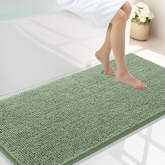 Smiry Luxury Chenille Bathroom Rugs, Extra Soft and Absorbent Bath Mat, Sage Green, 24"x47"