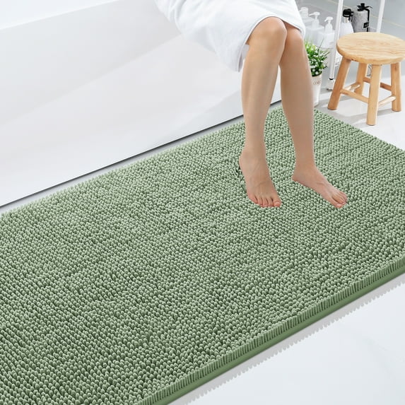 Smiry Luxury Chenille Bathroom Rugs, Extra Soft and Absorbent Bath Mat, Sage Green, 35"x59"