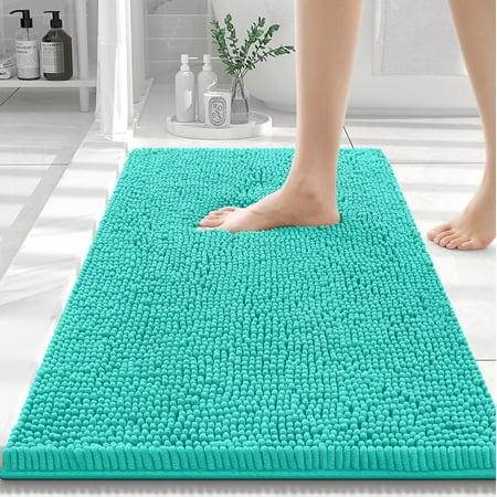 Smiry Luxury Chenille Bathroom Rugs, Extra Soft and Absorbent Bath Mat, Turquoise, 16"x24"