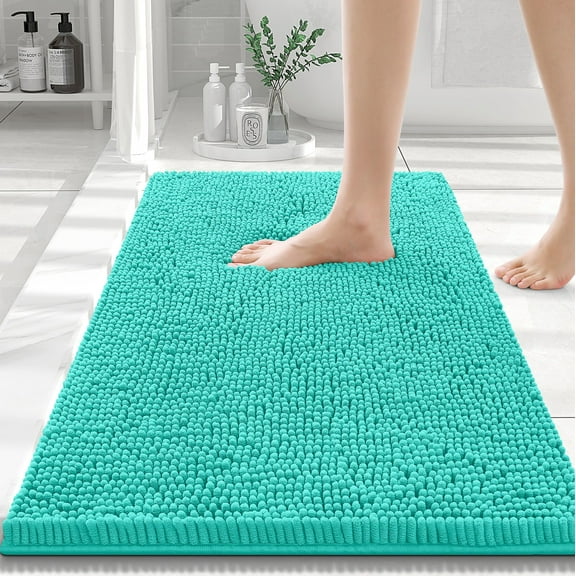 Smiry Luxury Chenille Bathroom Rugs, Extra Soft and Absorbent Bath Mat, Turquoise, 16"x24"