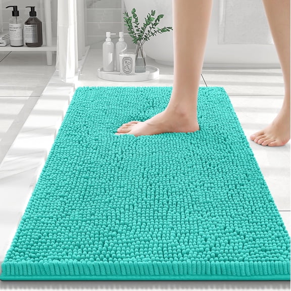 Smiry Luxury Chenille Bathroom Rugs, Extra Soft and Absorbent Bath Mat, Turquoise, 20"x30"
