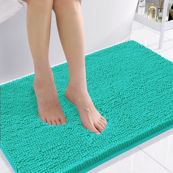 Smiry Luxury Chenille Bathroom Rugs, Extra Soft and Absorbent Bath Mat, Turquoise, 35"x24"