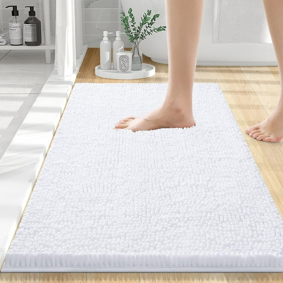 Smiry Luxury Chenille Bathroom Rugs, Extra Soft and Absorbent Bath Mat, White, 16"x24"
