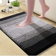 Smiry Luxury Chenille Bathroom Rugs, Shaggy Absorbent Bath Rugs, Non-Slip Bath Mats for Bathroom, 16x24, Black