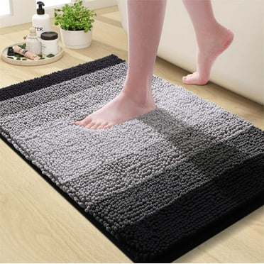 Smiry Luxury Chenille Bathroom Rugs, Shaggy Absorbent Bath Rugs, Non-Slip Bath Mats for Bathroom, 16x24, Black