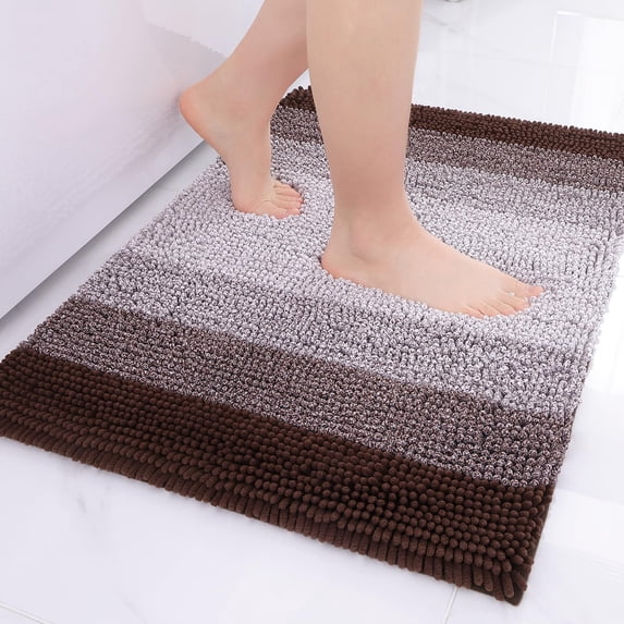 Smiry Luxury Chenille Bathroom Rugs, Shaggy Absorbent Bath Rugs, Non-Slip Bath Mats for Bathroom, 16x24, Brown