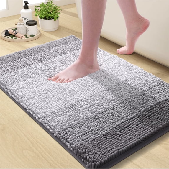 Smiry Luxury Chenille Bathroom Rugs, Shaggy Absorbent Bath Rugs, Non-Slip Bath Mats for Bathroom, 20x32, Grey