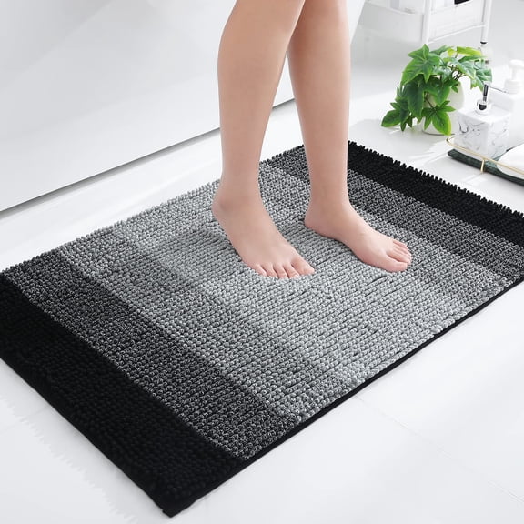 Smiry Luxury Chenille Bathroom Rugs, Shaggy Absorbent Bath Rugs, Non-Slip Bath Mats for Bathroom, 24x36, Black
