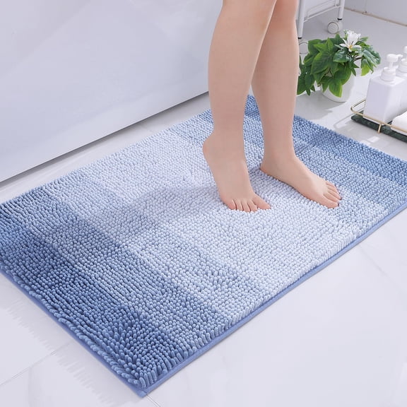 Smiry Luxury Chenille Bathroom Rugs, Shaggy Absorbent Bath Rugs, Non-Slip Bath Mats for Bathroom, 24x36, Blue