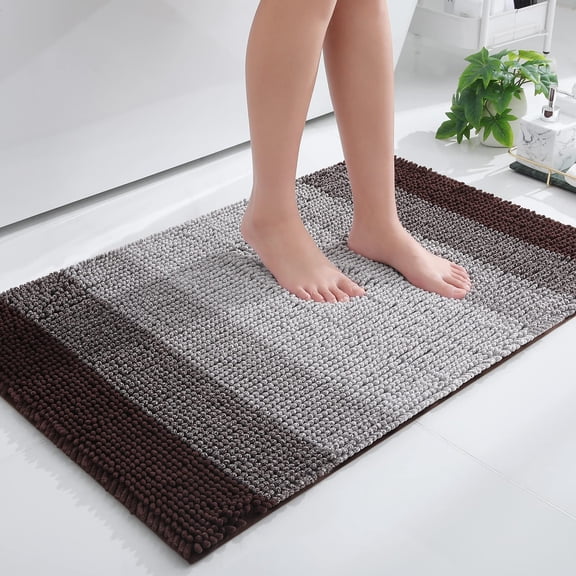 Smiry Luxury Chenille Bathroom Rugs, Shaggy Absorbent Bath Rugs, Non-Slip Bath Mats for Bathroom, 24x36, Brown
