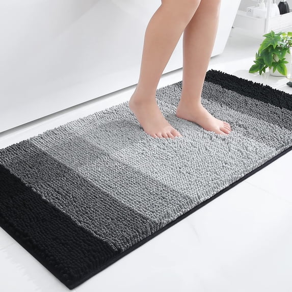 Smiry Luxury Chenille Bathroom Rugs, Shaggy Absorbent Bath Rugs, Non-Slip Bath Mats for Bathroom, 24x47, Black