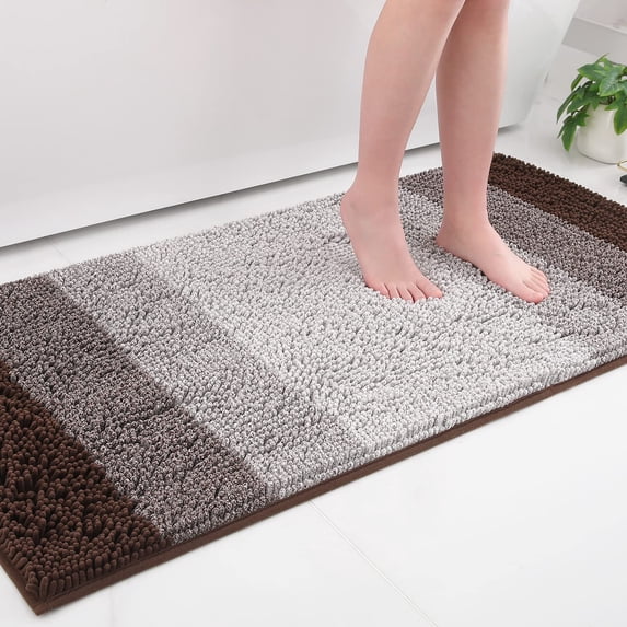 Smiry Luxury Chenille Bathroom Rugs, Shaggy Absorbent Bath Rugs, Non-Slip Bath Mats for Bathroom, 24x47, Brown