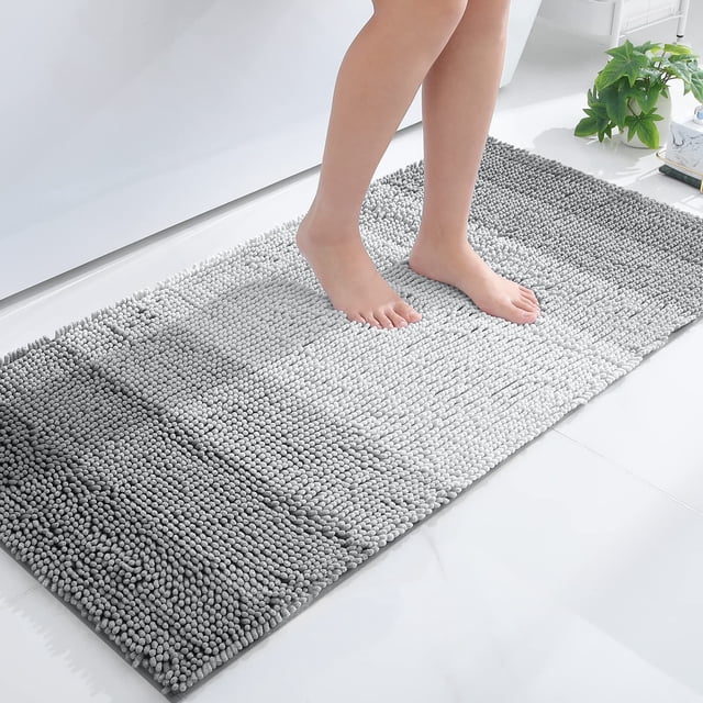 Smiry Luxury Chenille Bathroom Rugs, Shaggy Absorbent Bath Rugs, Non-Slip Bath Mats for Bathroom, 24x47, Grey