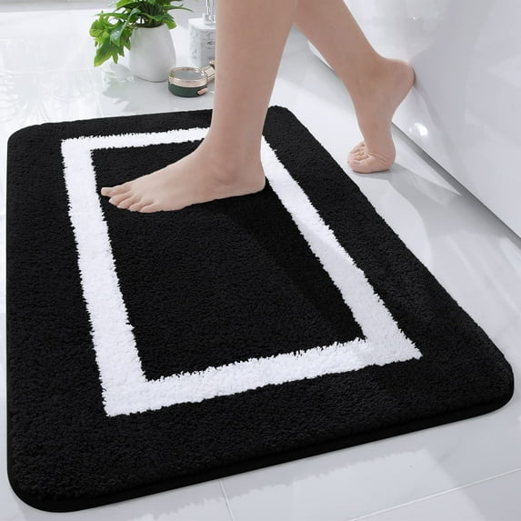 Smiry Luxury Microfiber Bathroom Rug Mat 16"x24" Soft Absorbent Bath Rug Non-Slip Plush Shaggy Bath Carpet,Black