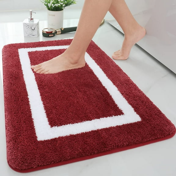 Smiry Luxury Microfiber Bathroom Rug Mat 16"x24" Soft Absorbent Bath Rug Non-Slip Plush Shaggy Bath Carpet,Burgundy