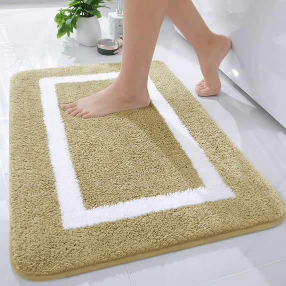 Smiry Luxury Microfiber Bathroom Rug Mat 20"x30" Soft Absorbent Bath Rug Non-Slip Plush Shaggy Bath Carpet,Beige