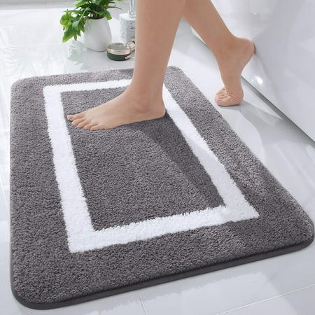 Smiry Luxury Microfiber Bathroom Rug Mat 20"x30" Soft Absorbent Bath Rug Non-Slip Plush Shaggy Bath Carpet,Dark Grey