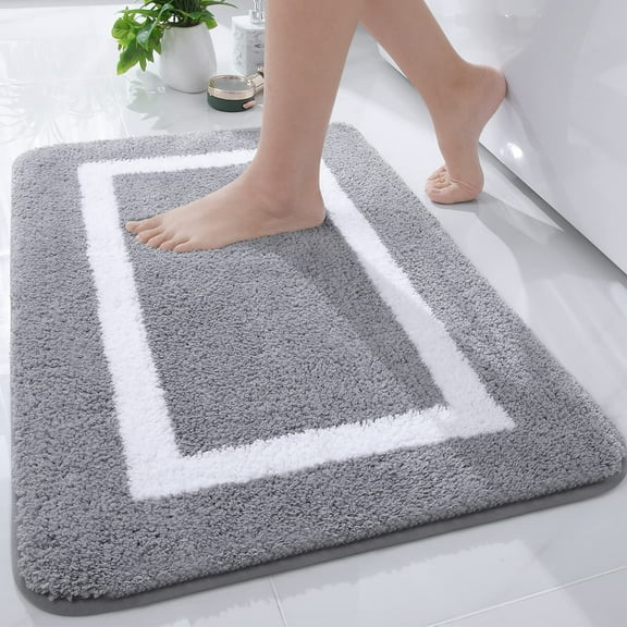 Smiry Luxury Microfiber Bathroom Rug Mat 20"x30" Soft Absorbent Bath Rug Non-Slip Plush Shaggy Bath Carpet,Grey
